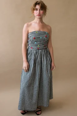 BETSY STRAPLESS GINGHAM DRESS