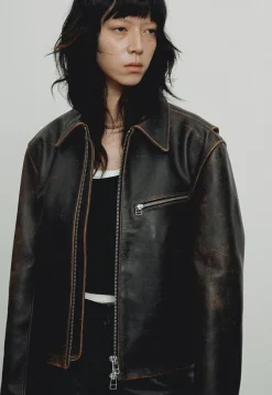 CALF LEATHER CROPPED JACKET