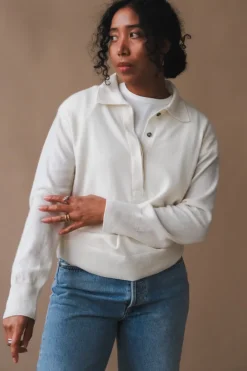 CASHMERE BLEND POLO SWEATER