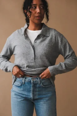 CASHMERE BLEND POLO SWEATER