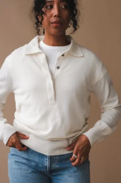 CASHMERE BLEND POLO SWEATER