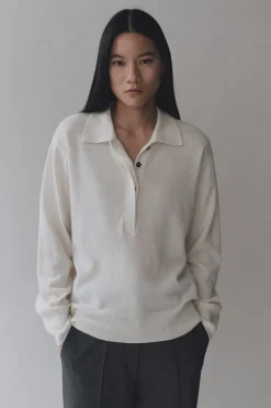 CASHMERE BLEND POLO SWEATER