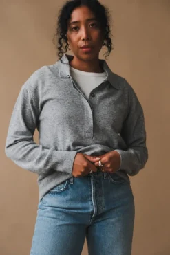 CASHMERE BLEND POLO SWEATER
