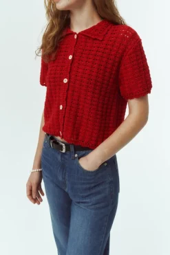 CROCHET COLLARED CARDIGAN