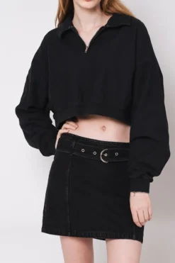 GARMENT-DYED CROPPED ZIP UP SWEATSHIRT
