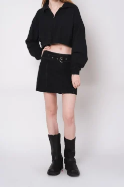 GARMENT-DYED CROPPED ZIP UP SWEATSHIRT