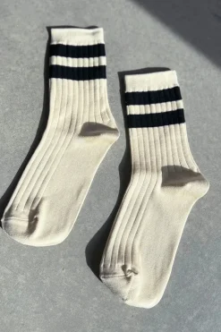 HER VARSITY SOCKS CREAM BLACK