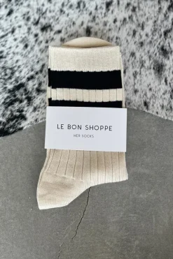 HER VARSITY SOCKS CREAM BLACK