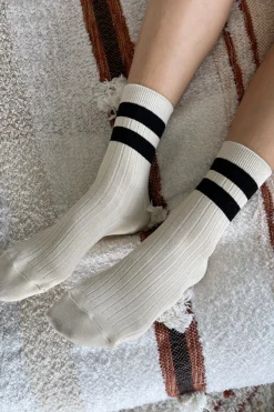 HER VARSITY SOCKS CREAM BLACK
