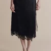 LACE TRIM SATIN WRAP SKIRT