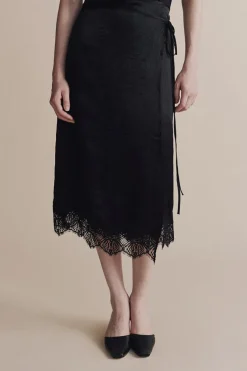 LACE TRIM SATIN WRAP SKIRT