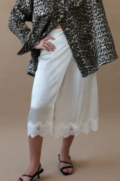 LACE TRIM SATIN WRAP SKIRT