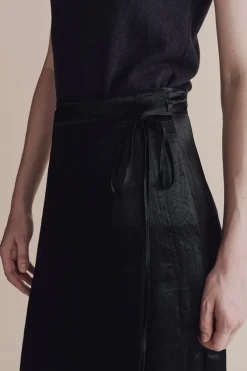 LACE TRIM SATIN WRAP SKIRT