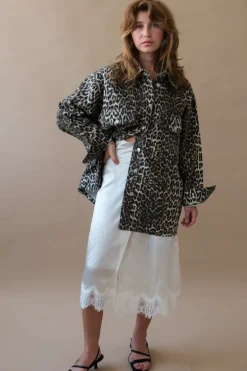LACE TRIM SATIN WRAP SKIRT