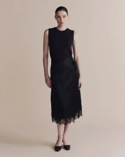 LACE TRIM SATIN WRAP SKIRT