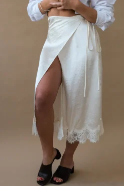 LACE TRIM SATIN WRAP SKIRT