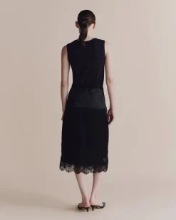 LACE TRIM SATIN WRAP SKIRT