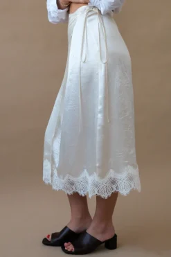 LACE TRIM SATIN WRAP SKIRT