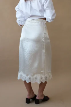LACE TRIM SATIN WRAP SKIRT