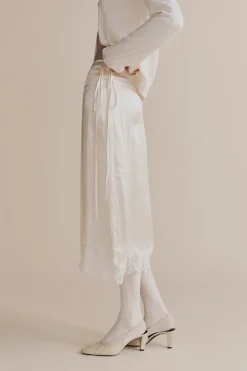 LACE TRIM SATIN WRAP SKIRT