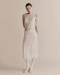 LACE TRIM SATIN WRAP SKIRT