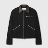 LEATHER COLLAR GARMENT-WASHED ZIP WORK JACKET