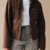 LEATHER COLLAR GARMENT-WASHED ZIP WORK JACKET