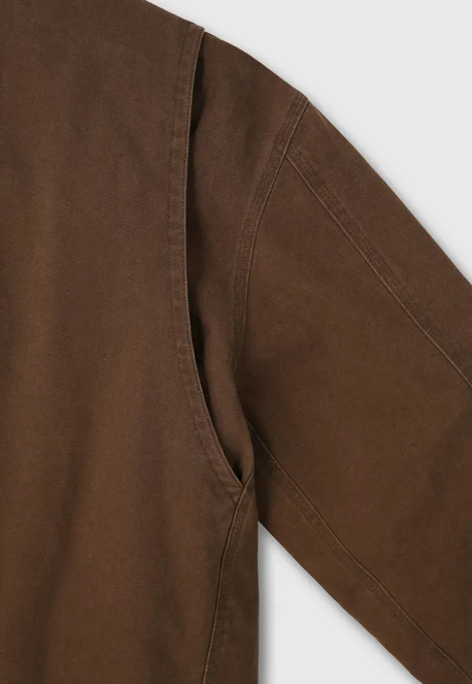 LEATHER COLLAR GARMENT-WASHED ZIP WORK JACKET