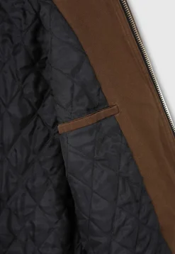 LEATHER COLLAR GARMENT-WASHED ZIP WORK JACKET