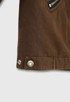 LEATHER COLLAR GARMENT-WASHED ZIP WORK JACKET