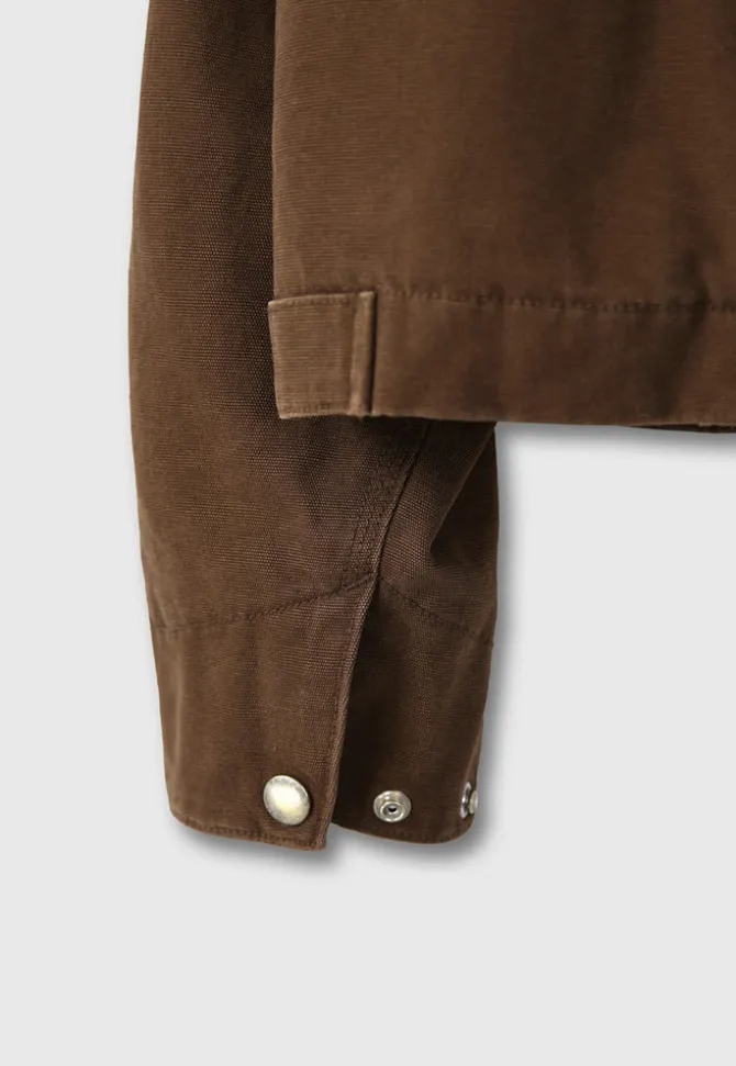 LEATHER COLLAR GARMENT-WASHED ZIP WORK JACKET