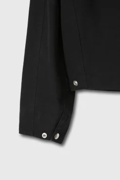 LEATHER COLLAR GARMENT-WASHED ZIP WORK JACKET