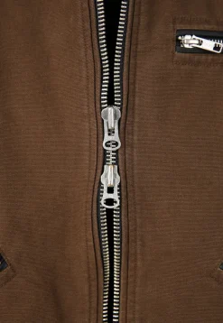 LEATHER COLLAR GARMENT-WASHED ZIP WORK JACKET