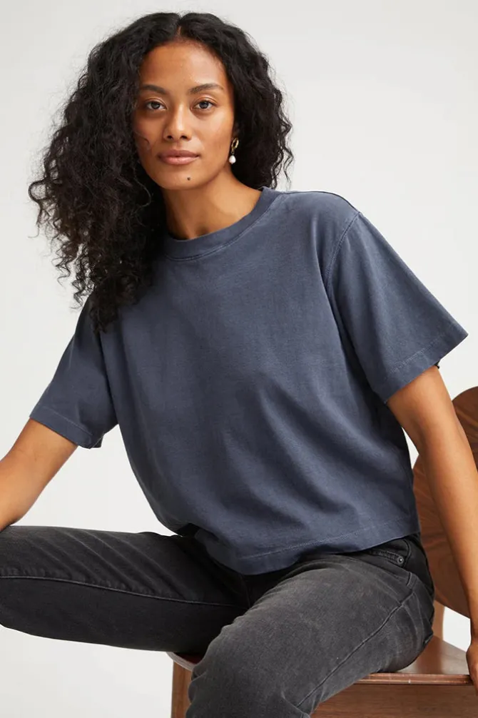 RELAXED SHORT SLEEVE CROP TEE BLUE STEEL