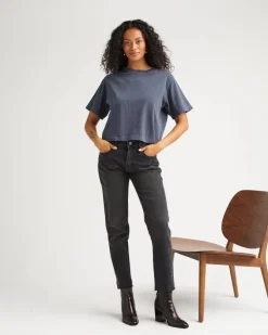 RELAXED SHORT SLEEVE CROP TEE BLUE STEEL