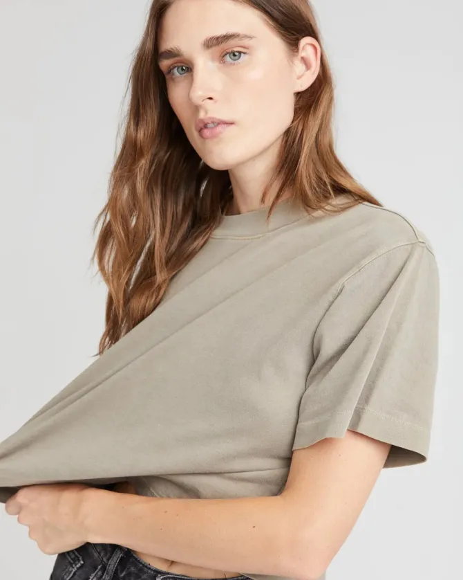 RELAXED SHORT SLEEVE CROP TEE WARM GREY