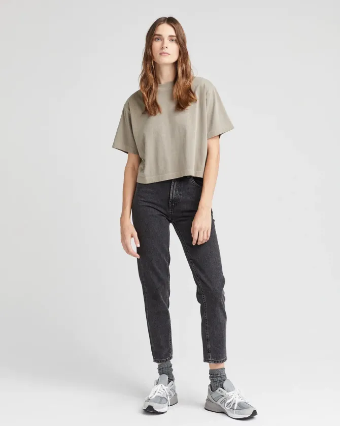 RELAXED SHORT SLEEVE CROP TEE WARM GREY