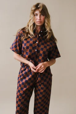 SHORT SLEEVE CHECKERED TOP