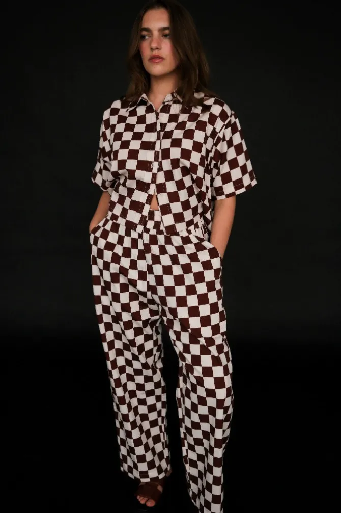 SHORT SLEEVE CHECKERED TOP