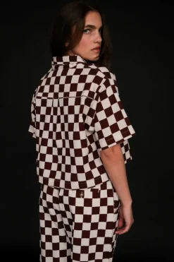 SHORT SLEEVE CHECKERED TOP