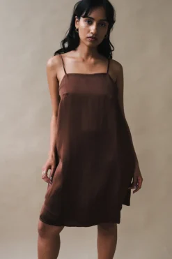 TESSA DRESS CHOCOLATE SATIN