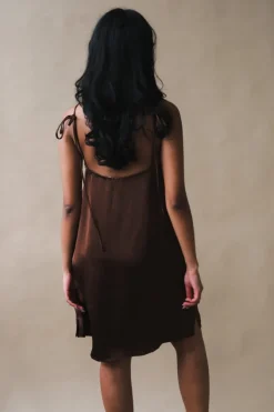TESSA DRESS CHOCOLATE SATIN