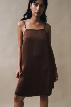 TESSA DRESS CHOCOLATE SATIN