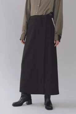 WOOL BLEND MAXI WRAP SKIRT