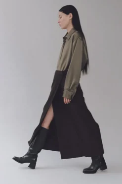 WOOL BLEND MAXI WRAP SKIRT