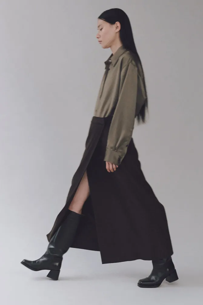 WOOL BLEND MAXI WRAP SKIRT