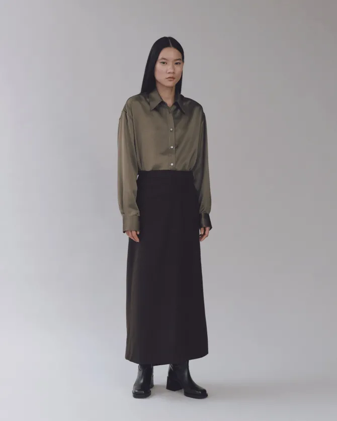 WOOL BLEND MAXI WRAP SKIRT