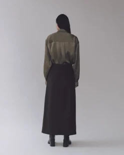 WOOL BLEND MAXI WRAP SKIRT