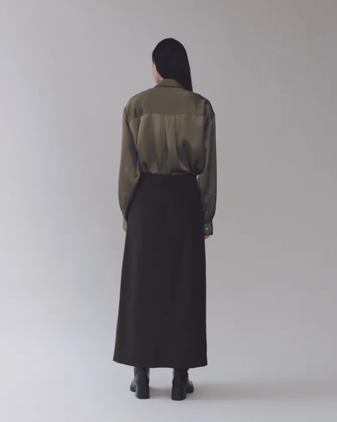 WOOL BLEND MAXI WRAP SKIRT
