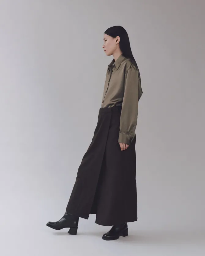 WOOL BLEND MAXI WRAP SKIRT